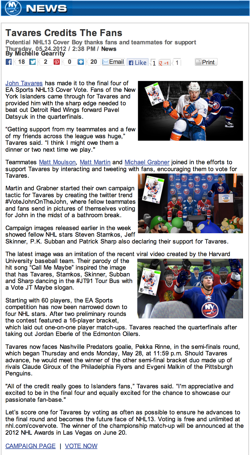 Tavares Credits the Fans 